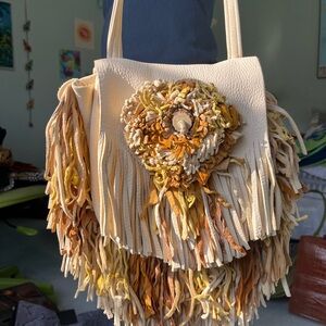 Bohemian Genuine Leather Fringe Cream and Brown Bag
